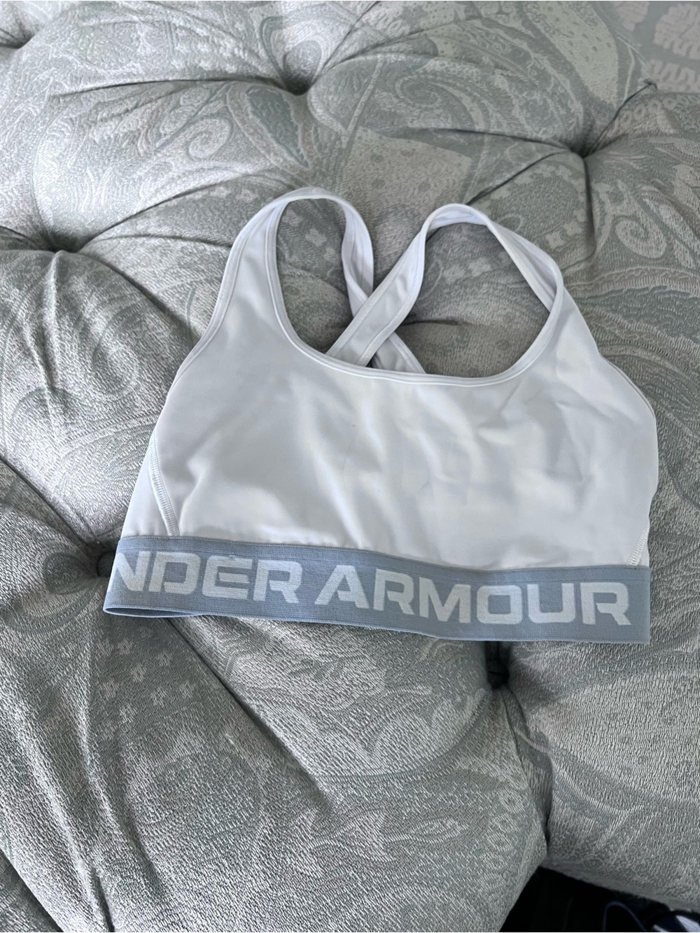 Under Armour White Sports Bra with Gray Logo Band
